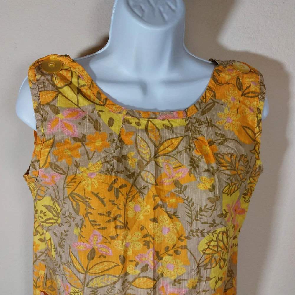 Vintage Handmade Orange, Pink, Tan, Yellow Floral Dress, size medium - Picture 2 of 8